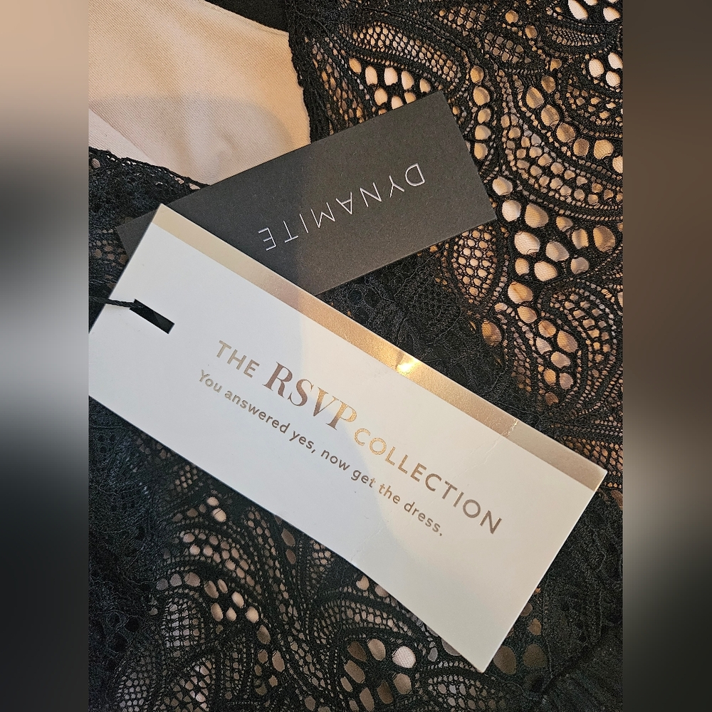 NWT. Dynamite Black Lace Maxi Dress Sheer Overlay V-neck Sleevless Evening XL. - Picture 9 of 10